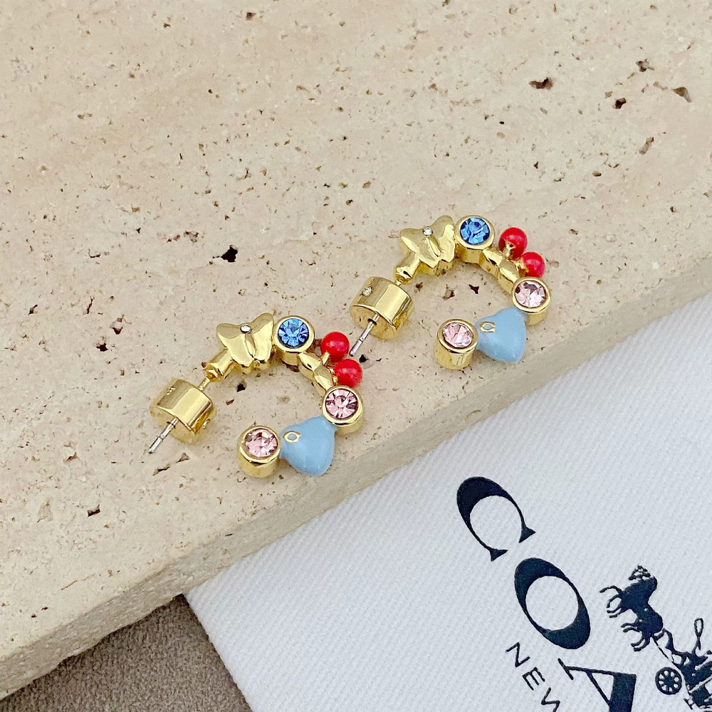 Coach Letter Butterfly Heart Rhinestone Hoop Earrings